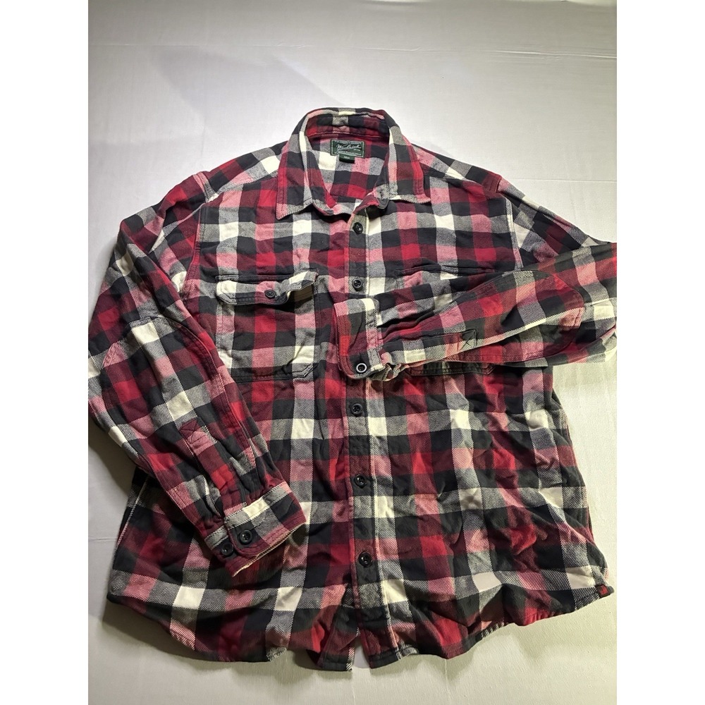 Woolrich Flannel Mens L Shirt Red Plaid Cotton Long Sleeve Button Up Pocket